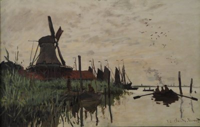 Mulino a vento e barche vicino a Zaandam, Olanda da Claude Monet